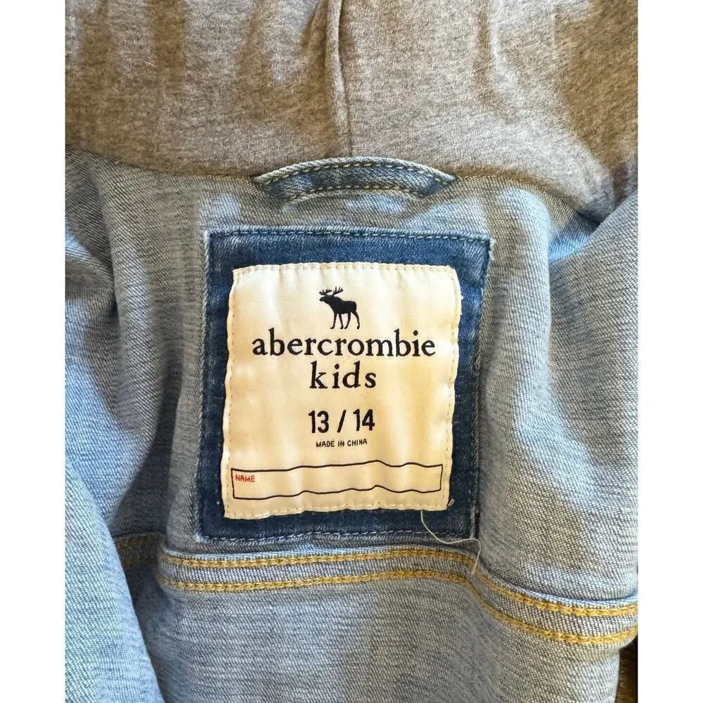 ABERCROMBIE KIDS Denim Jean Jacket Jersey Sleeves Hoodie Sweatshirt Size 13/14